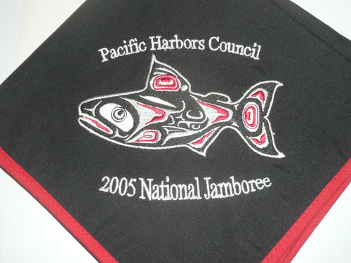 2005 National Jamboree Contingent Neckerchief - Pacific Harbors Council, enbroidered with red piping