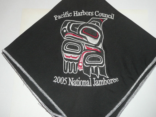 2005 National Jamboree Contingent Neckerchief - Pacific Harbors Council, enbroidered with silver mylar piping