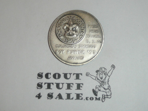 Pikes Peak Council 1969 Boy Power Award Coin / Token, Pewter