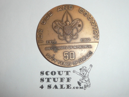 1960 Boy Scout 50th Anniversary Bronze Medallion, 2.75"