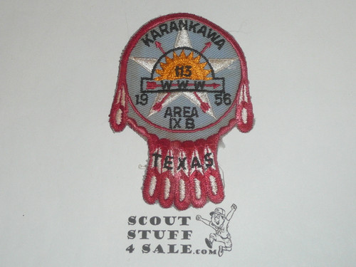 Order of the Arrow Area IX-B (9B) 1956 Conference Patch, Camp Karankawa, Lodge 113 Host, lt use