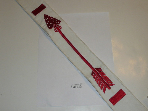 1980's Embroidered On Twill Brotherhood Order of the Arrow Sash, Loose Merrow Stitched Edge, MINT Condition, Extra Long 36"