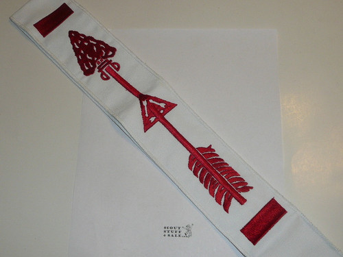 1980's Embroidered On Twill Vigil Order of the Arrow Sash, Loose Merrow Stitched Edge, Mint Condition, 30"