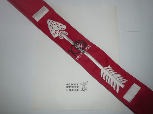 2015 100th Anniversary Order of the Arrow Red BROTHERHOODL Sash, Mint Condition