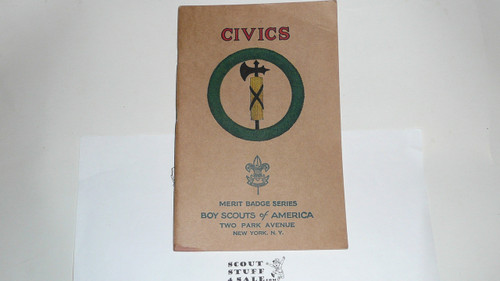 Civics Merit Badge Pamphlet, Type 3, Tan Cover, 11-35 Printing