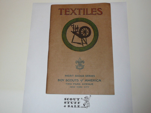 Textiles Merit Badge Pamphlet, Type 3, Tan Cover, 10-35 Printing