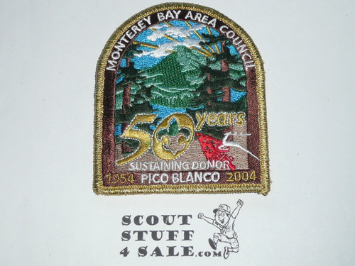 Pico Blanco Scout Reservation 50th Anniversary Patch, Monterey Bay Area Council, 2004, gold mylar bdr