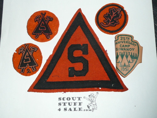 Group Camp Siwanoy 1940's Felt Camp Patches and leather 1951 Neckerchief Slide
