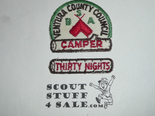 Thirty Nights Segment Patch used with 1960's Council Camper Patch, Ventura County Council, segment only