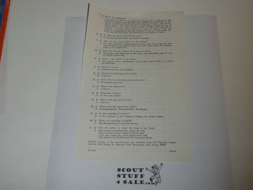 Questionnaire for Examination of Candidates for Brotherhood Membership, Order of the Arrow, 1-66 Printing
