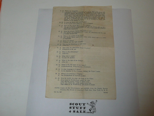 Questionnaire for Examination of Candidates for Brotherhood Membership, Order of the Arrow, 12-53 Printing