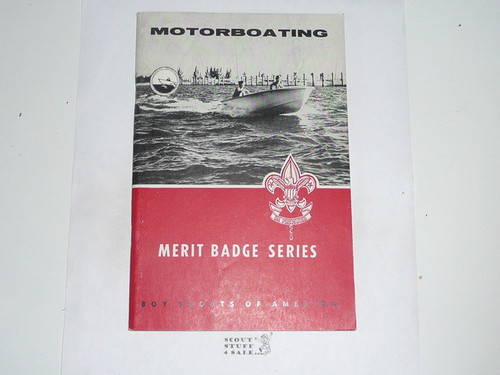Motorboating  Merit Badge Pamphlet, Type 6, Picture Top Red Bottom Cover, 6-62 Printing