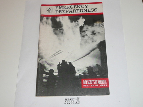 Emergency Preparedness Merit Badge Pamphlet, Type 9, Red Band Cover, 1-85 Printing