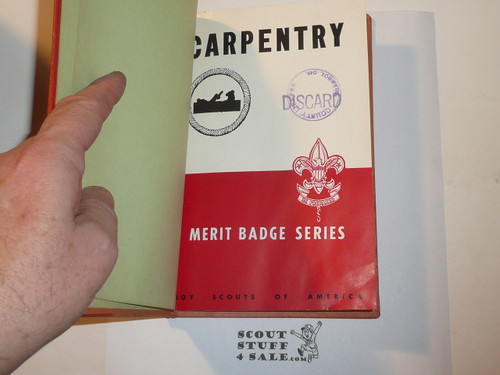 Carpentry Library Bound Merit Badge Pamphlet, Type 5, Red/Wht Cover, 8-51 Printing