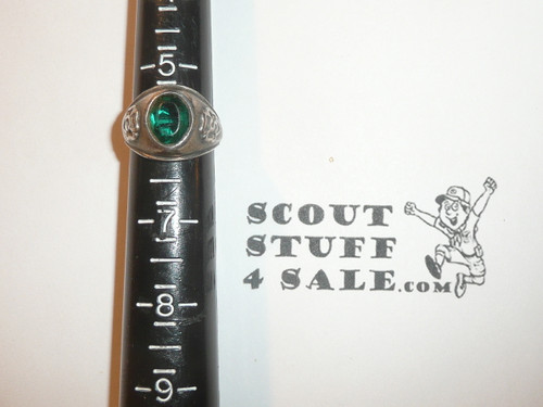 Girl Scout Ring, Early, SILVER with Green Stone, HC29