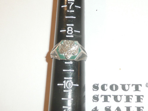 Girl Scout Ring, Early, SILVER with Green Enamel, HC30