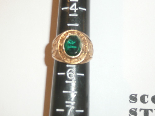 Girl Scout Ring, Early, 10k GOLD with Green Stone, HC35