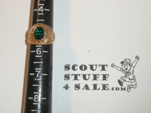 Girl Scout Ring, Early, 10k GOLD with Green Stone, HC35