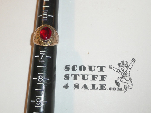 Camp Fire Girl Ring, Early, Adjustible, 10k GOLD with Red Stone, HC36