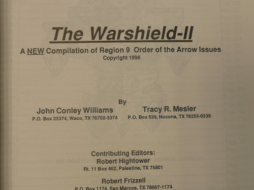The Warshield II, Compilation of Region 9 Order of the Arrow Issues, By John Conley Williams and Tracy R. Messler, 1998