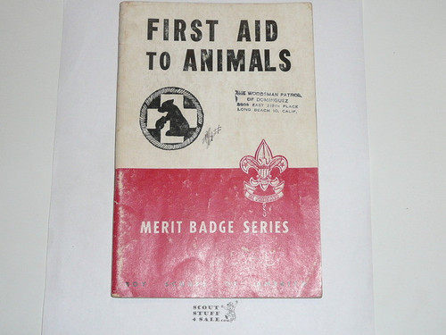 First Aid to Animals Merit Badge Pamphlet, Type 5, Red/Wht Cover, 3-52 Printing