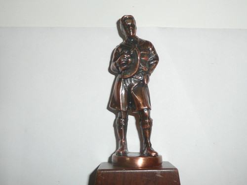 1960s mckenzie Boy Scout Trophy on wood stand, Copper finish