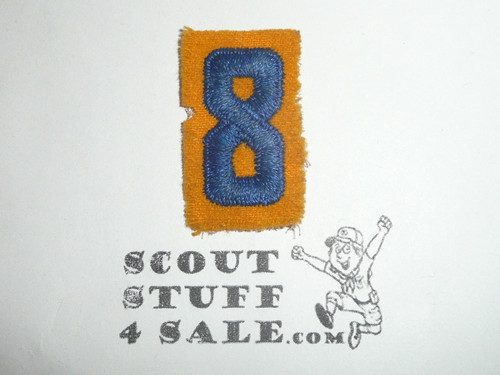 Gold Cub Scout Pack Numeral "8", felt, OLD, used