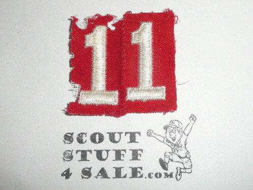 1950's Red Troop Numeral "11", felt, mothing