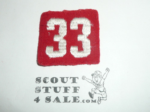 1930's Red Troop Numeral "33", felt, lite use