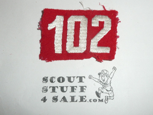 1930's Red Troop Numeral "102", felt, lite use