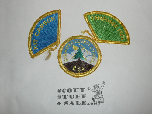 San Mateo County Council Woven Patch (CP), 1960's, with Camp Kit Carson and a 1965 camporee segment