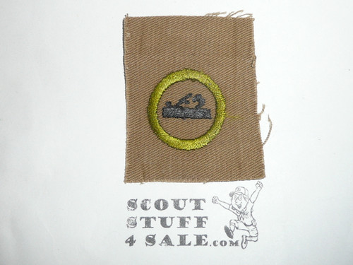 Carpentry / Woodwork - Type A - Square Tan Merit Badge (1911-1933), near mint, oversized cloth, black striped back