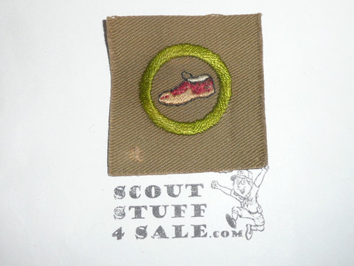 Leatherworking (moccasin) - Type A - Square Tan Merit Badge (1911-1933), black striped back, MINT