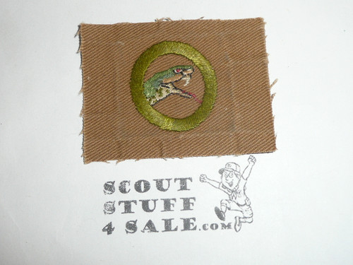Reptile Study - Type A - Square Tan Merit Badge (1911-1933), oversized cloth, lt use