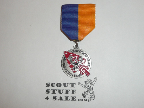 Onaquispasippi Trail Medal, Illini Lodge #55 Order of the Arrow, Camp Robert Drake, Prairielands Council, blue/gold ribbon, silver
