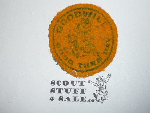 Goodwill Industries Boy Scout Good Turn Day Patch, Gold Felt, boy in wheel chair, used
