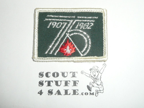 75th World Scouting Anniversary Woven Patch, 1982, black twill with wht r/e bdr