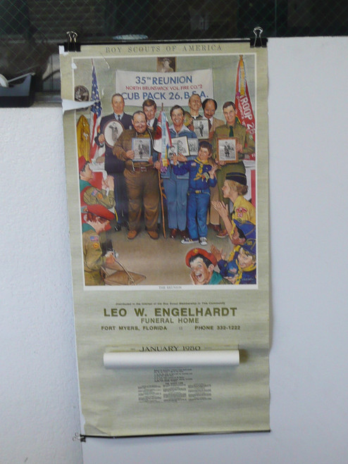 1980 Boy Scout Wall Calendar, Full Size, The Reunion by Joseph Csatari, 16" x 34", Complete, #P84, some tears at top & bottom left