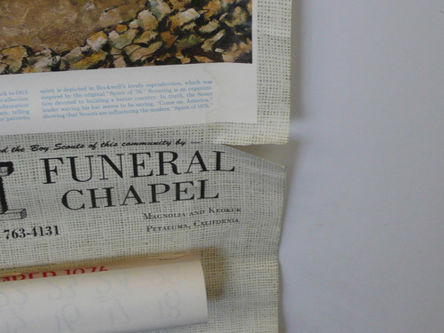 1976 Boy Scout Wall Calendar, Full Size, The Spirit of 1976 by Norman Rockwell, 16" x 34", December only and small tear, #P88/115