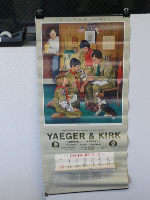 1981 Boy Scout Wall Calendar, Full Size, After Hours by Joseph Csatari, 16" x 34", Complete, #P89, small tear at bottom left