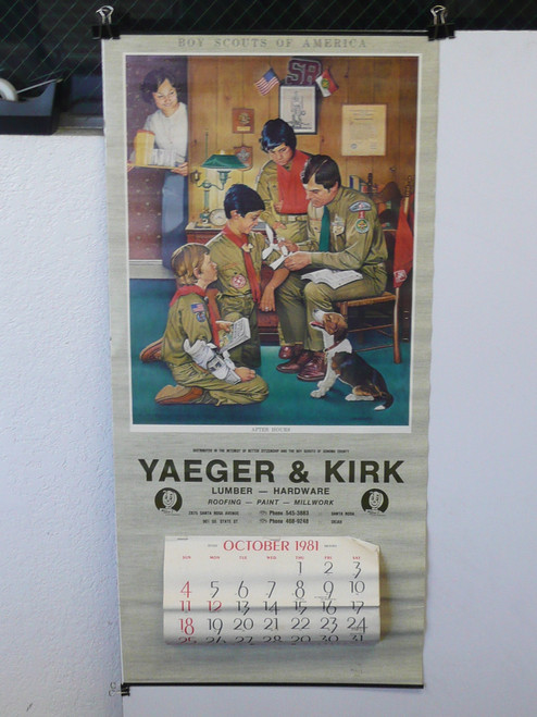 1981 Boy Scout Wall Calendar, Full Size, After Hours by Joseph Csatari, 16" x 34", Oct-Dec pages, #P90