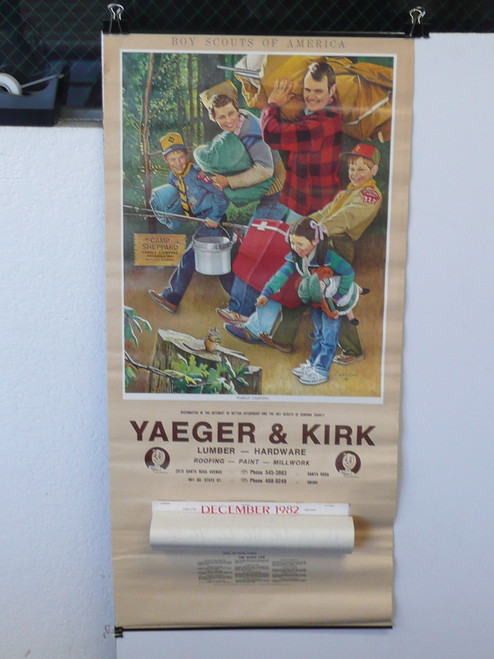 1983 Boy Scout Wall Calendar, Full Size, Family Camping by Joseph Csatari, 16" x 34", Complete, #P91