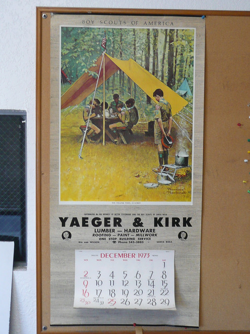 1974 Boy Scout Wall Calendar, Full Size, We Thank Thee O' Lord by Norman Rockwell, 10" x 46", Complete, #P100