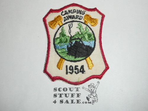 Camping Award, BSA Generic Patch, 1954, white twill with red c/e bdr