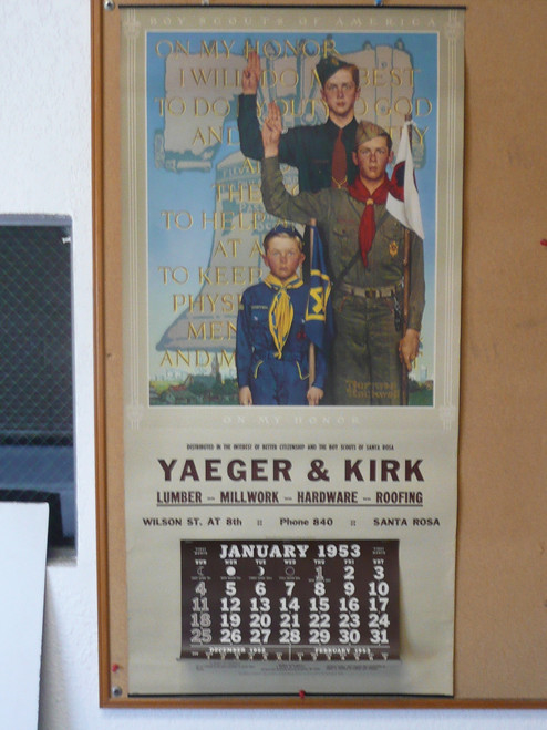 1953 Boy Scout Wall Calendar, Full Size, On My Honor by Norman Rockwell, 10" x 46", complete, #P106