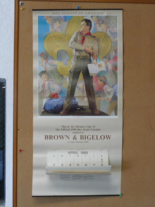 1989 Boy Scout Wall Calendar, Full Size, The Scoutmaster by Joseph Csatari, 10" x 46", Jan-March pages removed, #P116, Advance Copy of the 1990 Calendar sent to Scout Executives