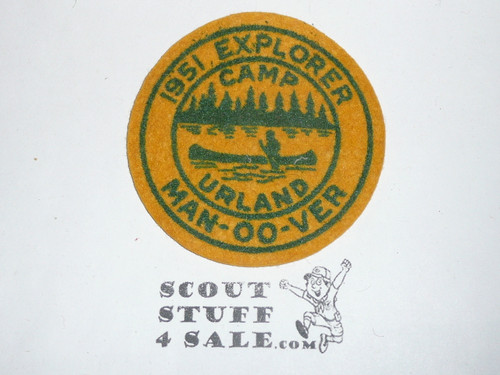 1951 Camp Urland Explorer Man-Oo-Ver Felt Patch