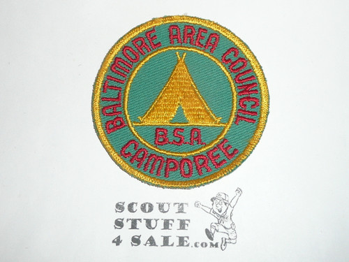 Baltimore Area Council Camporee Patch, green twill with yellow c/e