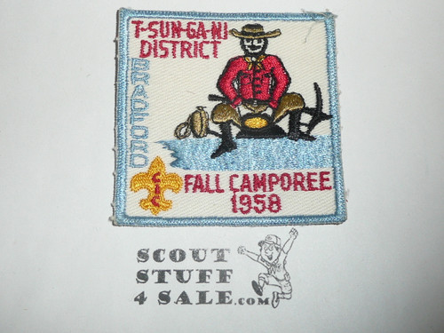 Central Indiana Council T-Sun-Ga-Ni District Fall Camporee Patch, 1958