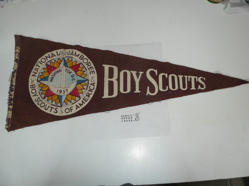 1937 National Jamboree Felt Pennant, Brown, minimal wear other than to the white felt at the left side
